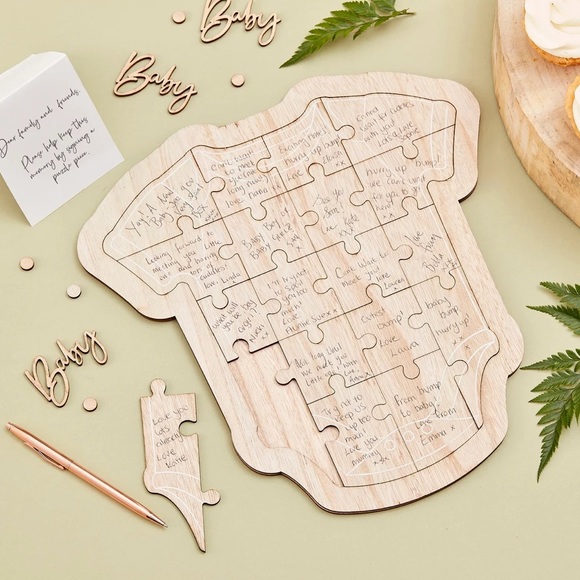 Wooden onesie puzzle baby shower guest book - Picture 3 of 3